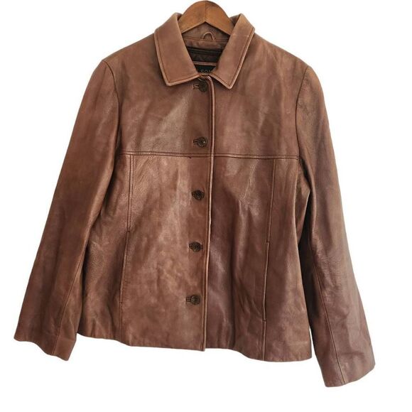 Wilsons Leather Tan 90's Button Front Thinsulate Jacket Size Large - Picture 1 of 6